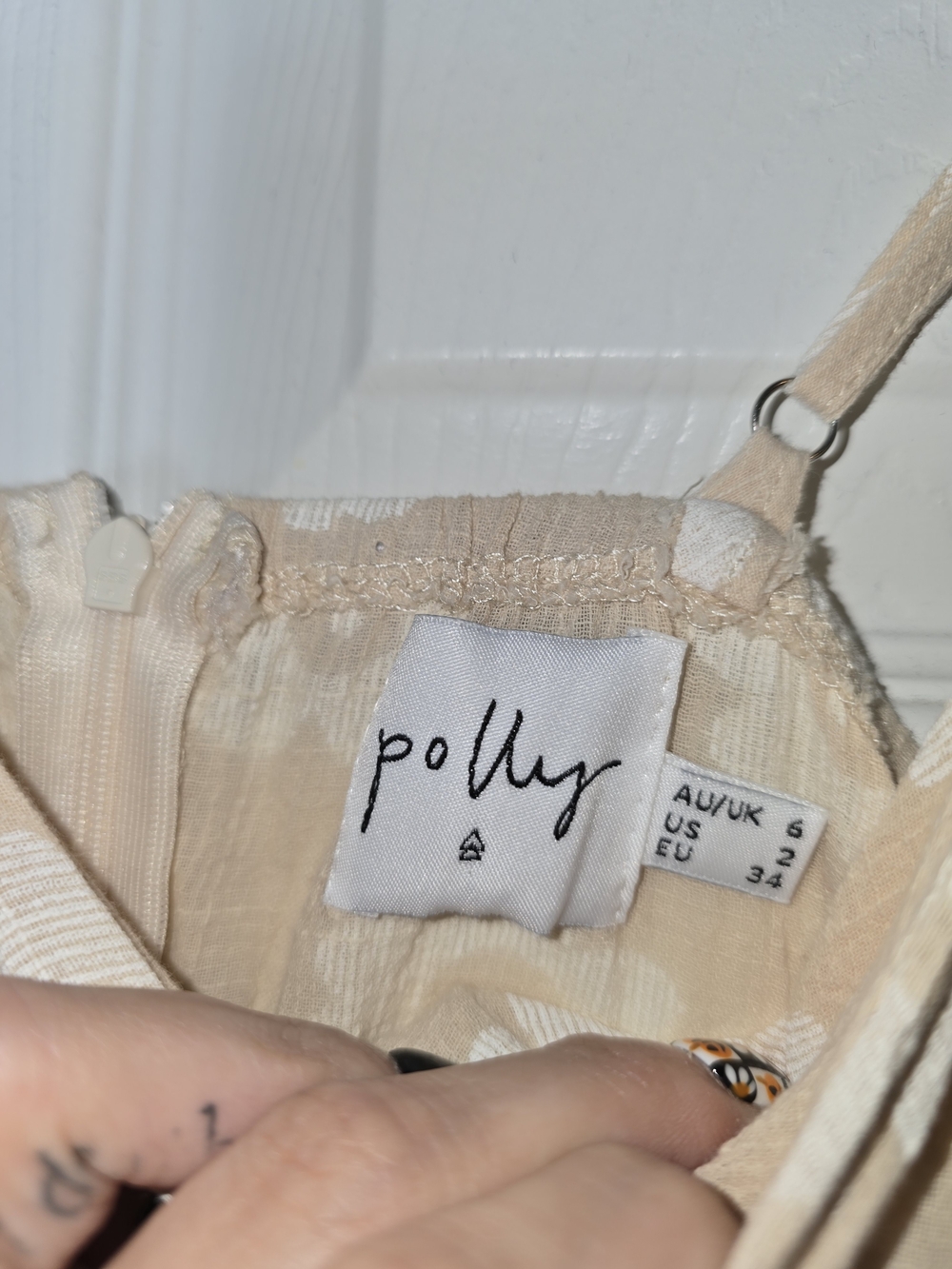 Princess Polly Beige Floral Tie-Waist Mini Dress with Spaghetti Straps Size 2 - Picture 3 of 7